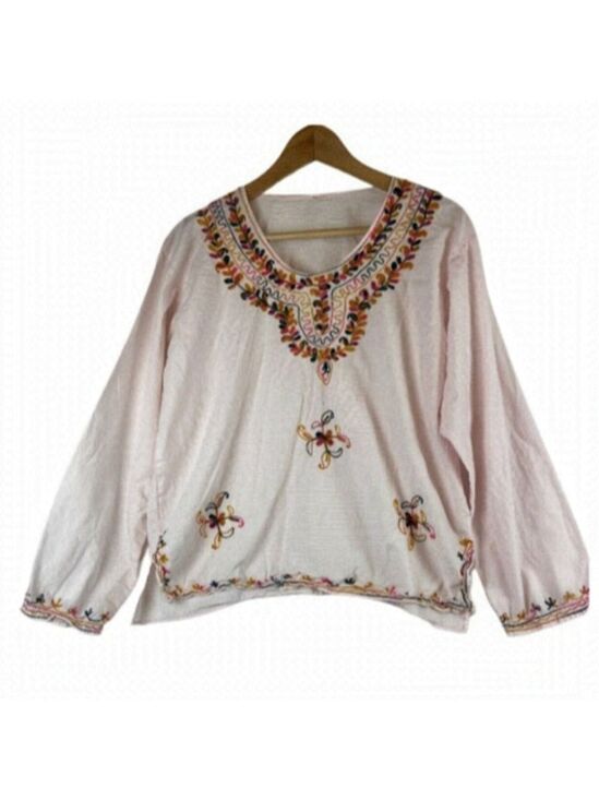 Unbranded Tops - Women's Pale Pink Embroidered Cotton Blouse Size M